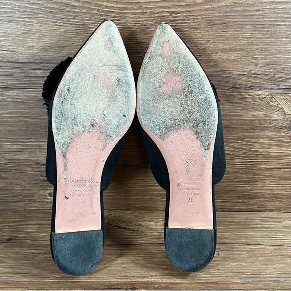 Aquazzura Black Pom Pom Slip-On Miles Flats Women’s Size 6 (36) - Picture 5 of 9